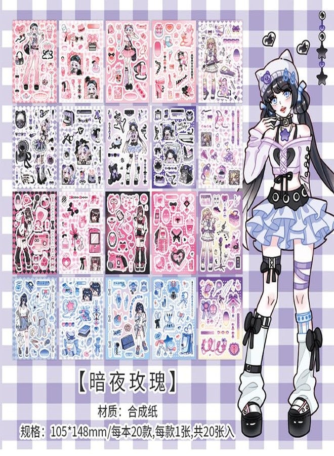 SAMVARDHAN Kawaii Stickers Book - 20 Sheets/400 Stickers, Anime, Korean Self-Adhesive Kawaii Sticker, Japanese Style Decorative Stickers, Cartoon Theme Sticker for Girls (Sweet Cool Girl) - Image 2